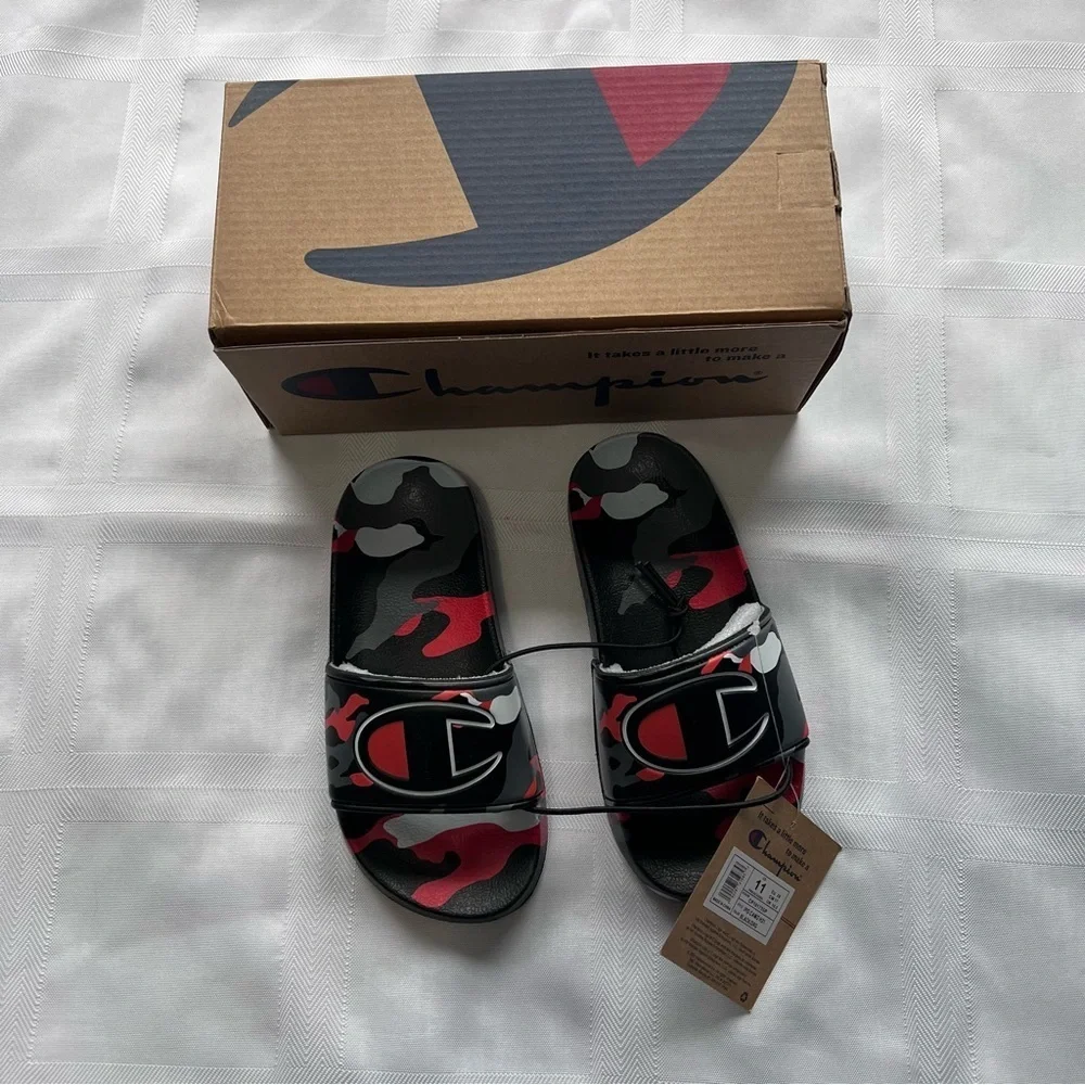 ***NWT***Champion Youth Camo Slide Sandals - Black and Red